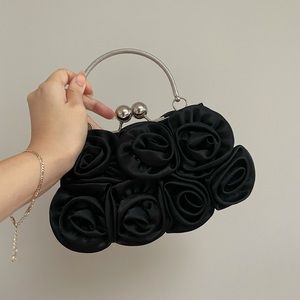 Black Silver Chain Cute Flower Purse